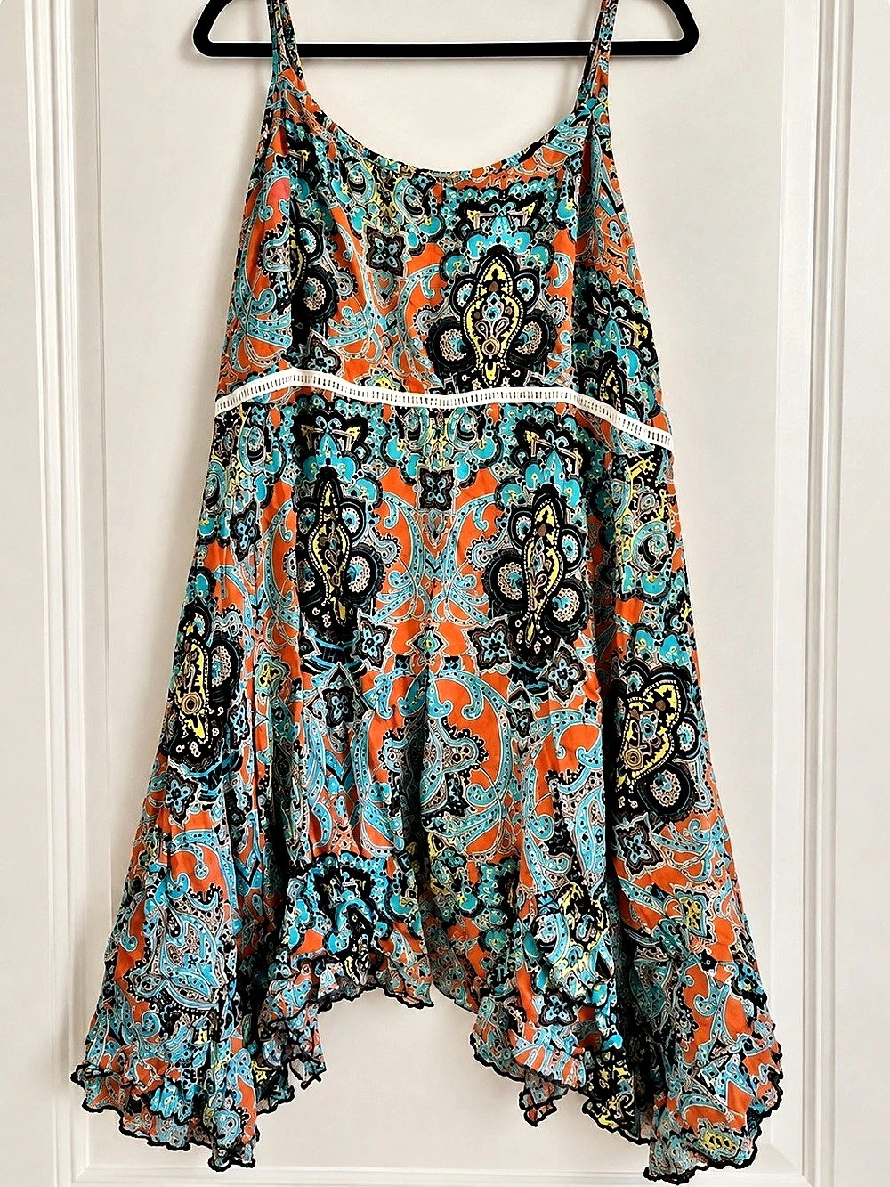 Paisley Asymmetrical Dress in Orange & Blue